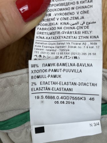 Bavlněné kalhoty Benetton 98 % bavlna