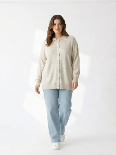 Prodloužená oversize kardigan Made in Germany 22 % len 26 % bavlna 52 % viskoza