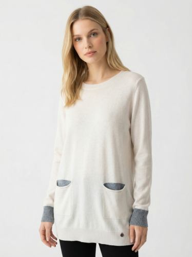 Prodloužený svetr Made in Germany s podílem kašmíru, vlny a polyamidu