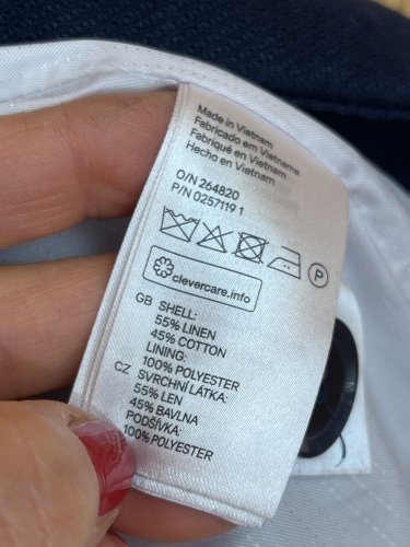 Námořní sako H&M 55 % len 45 % bavlna