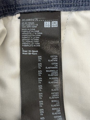 Pánské kalhoty Uniqlo 66 % bavlna 33 % len